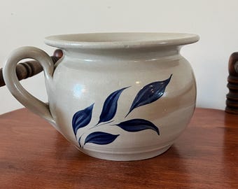 Vintage Williamsburg Salt Glazed Pottery Pitcher with Cobalt Blue Flower Design Lover Antiques and Vintage