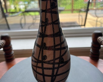 Vintage Ceramic Bud Vase: Black & White Abstract Decor