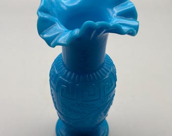 Antique French Portieux Vallerysthal Blue Opaline Milk Glass Vase Lover Antiques and Vintage