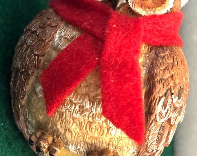 Vintage Owl Figurine with Red Scarf Gift For Her Lover Antiques and Vintage