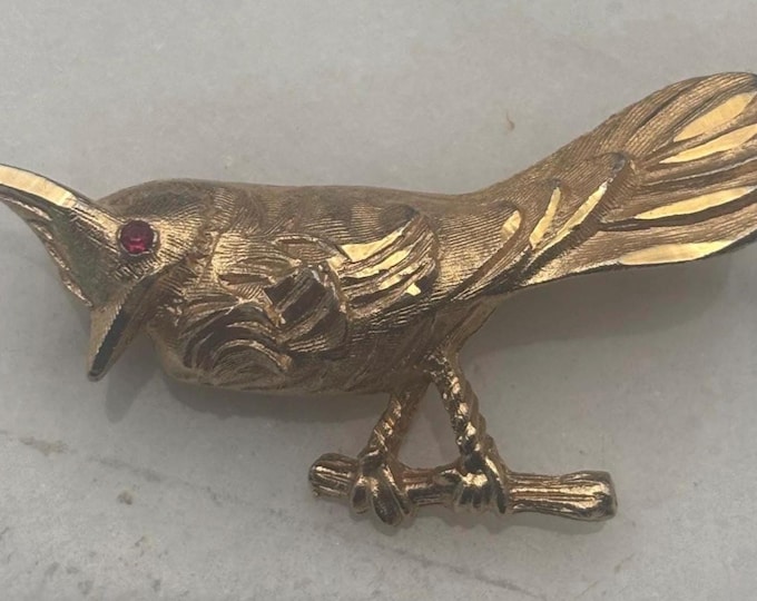 Vintage Bird on a Branch Brooch Pin BSK Mid Century Jewelry Lover Antiques and Vintage