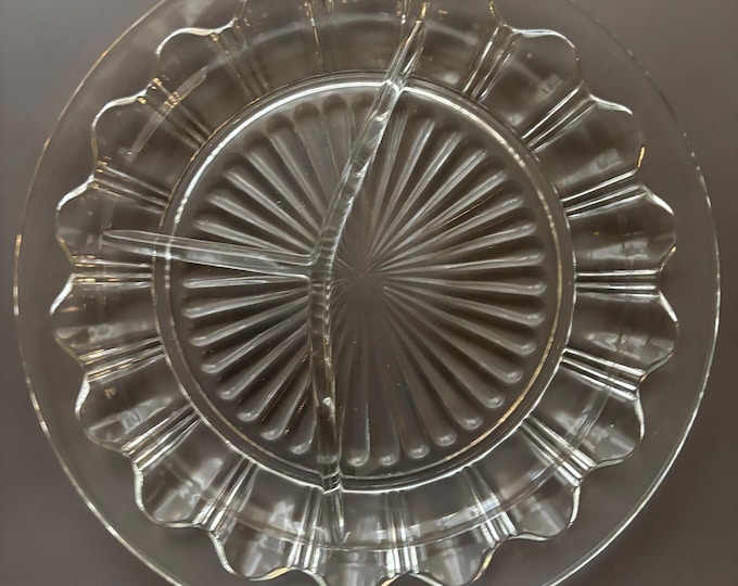 Vintage Anchor Hocking Colonial Knife and Fork Crystal 3 Part Divided Plate Lover Antiques and Vintage