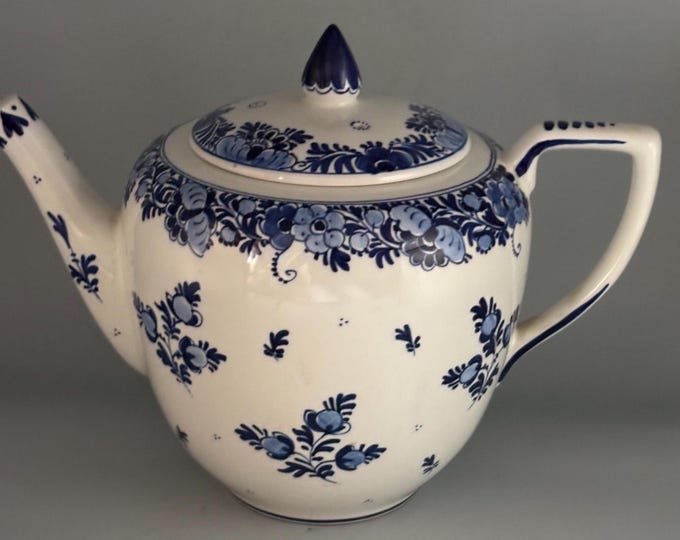 Antique Royal Delft Blue Teapot with Lid Hand Painted Blue & White Porcelain Lover Antiques and Vintage