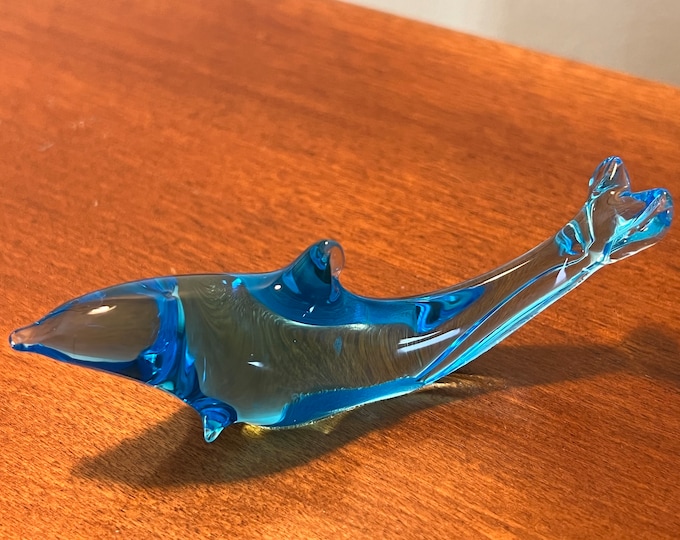 Vintage Blue Glass Dolphin Art glass figurine figure animal art glass pieces Lover Antiques and Vintage