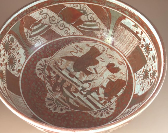 Antique Kutani Deep Porcleain Bowl with Overglaze Circa 1800's