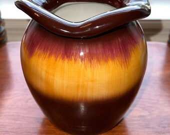 Vintage Teleflora Vase Glass Art Maroon Orange Multicolored 6” Ceramic Lover Antiques and Vintage