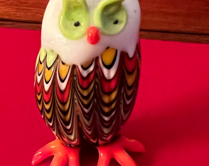 Vintage Murano Colorful Glass Owl, Glass Owl Figure, Owl Figurine, Lover Antiques and Vintage