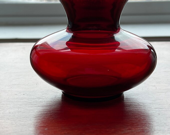 Vintage Small Ruby Red Royal Ruby Anchor Glass Ruffled Edge Flower Bud Vase