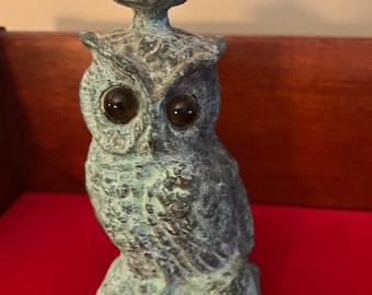 Antique Cast Iron Owl Candle Holder Statue, Patina Cast Iron Owl Figurine, Lover Antiques and Vintage
