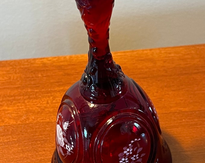 Vintage Fenton Red Amberina Bell Hand Painted and Signed by Dilu A. Art Glass Bells