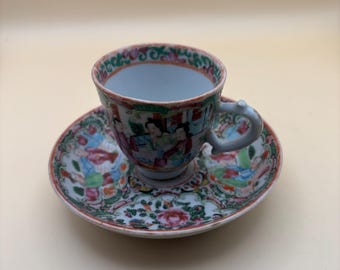 19th Century Canton Chinese Teacup and Saucer Lover Antiques and Vintage
