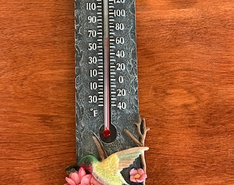 Vintage Hummingbird Thermometer Ceramic and Slate Very Nice Gift Lover Antiques and Vintage
