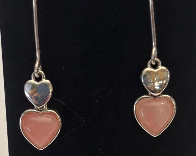 Vintage Pink Heart Mother of Pearl & Sterling Silver Earrings Lover Antiques and Vintage