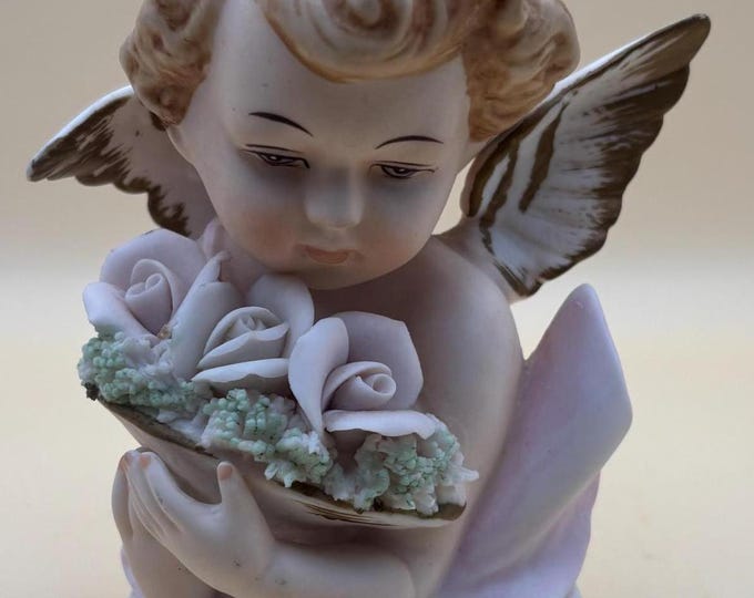 Vintage Angel with Wings and Flowers Figurine Fine China Angelic Capodimonte Style Figure Lover Antiques and Vintage