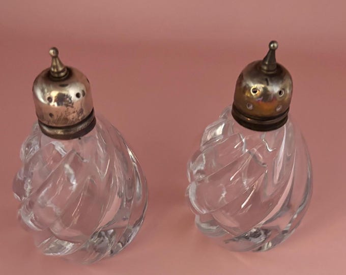 Antique Heisey Waverly Glass Salt & Pepper Shakers Domed Sterling Silver Lover Antiques and Vintage