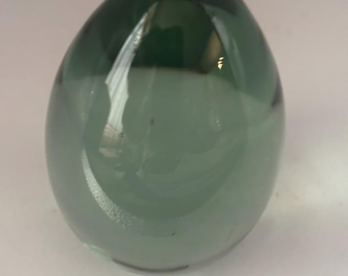 Green Egg Glass Paperweight Vintage 2 1/4 Inch Heavy Art Glass Decor Gift