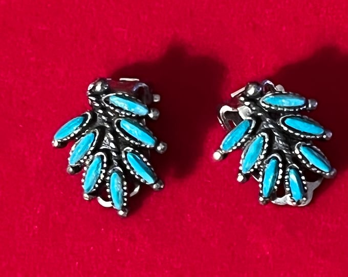 Vintage Silver and Turquoise Style Earrings, Sancrest R Zuni, Petit Needle Point Earrings, Sancrest Zuni Style Jewelry, Lover Antiques