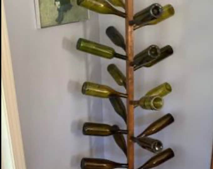 Antique Tiger Oak Wood Early Primitive Wooden Wine Rack, Bottle Display, Storage Rack, Includes Colored Bottles Lover Antiques and Vintage