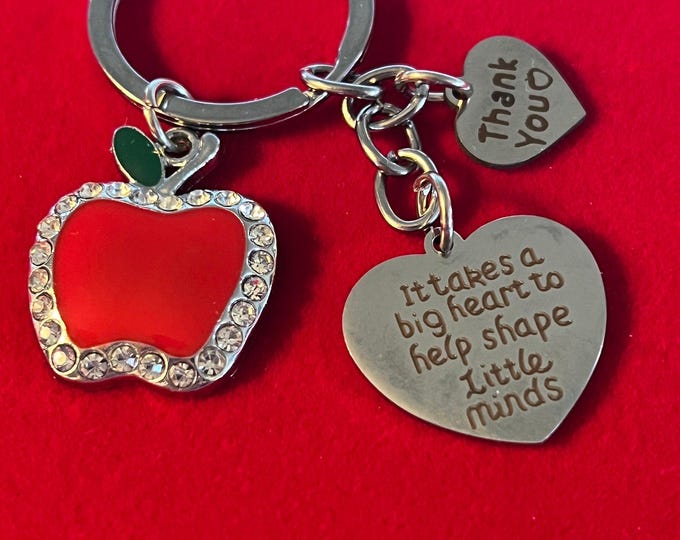 Apple Teacher Keychain: Rhinestone Apple, Thank You Gift