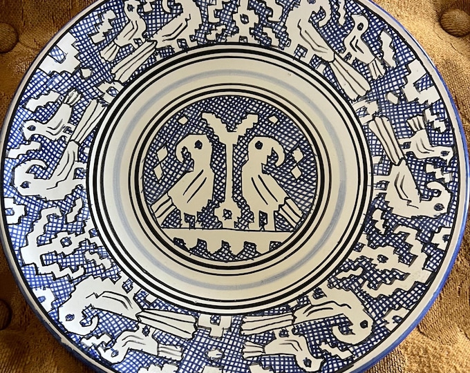 Vintage Ceramic Love Birds Plate Signed Assisi Signed Two Blue Birds United Lover Antiques and Vintage