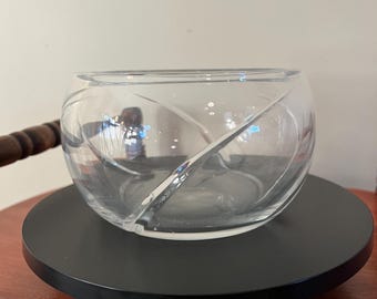 Vintage Tiffany & Co Swirl Optic Bowl Clear Diagonal Cut Glass Short Vase Veridian Glass Art Home Decor Lover Antiques and Vintage