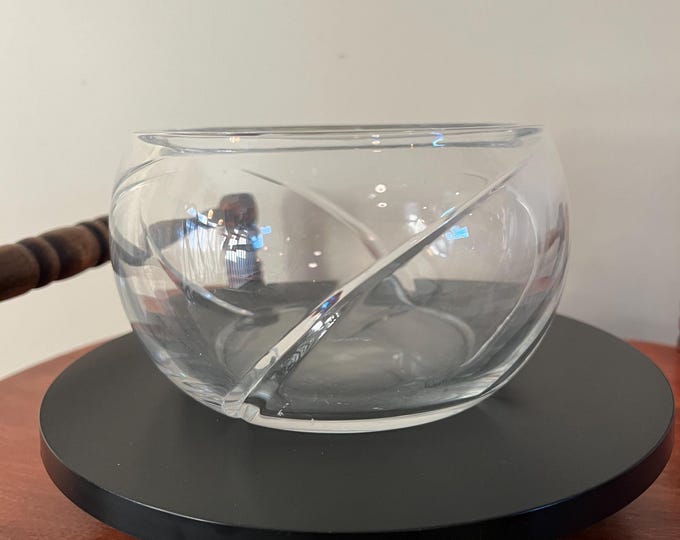 Vintage Tiffany & Co Swirl Optic Bowl Clear Diagonal Cut Glass Short Vase Veridian Glass Art Home Decor Lover Antiques and Vintage