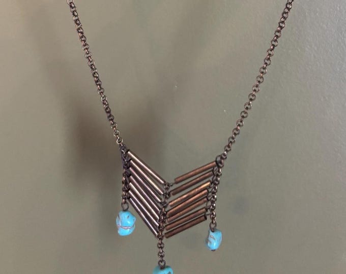 Vintage Copper & Turquoise Chevron Arrow Necklace Lover Antiques and Vintage