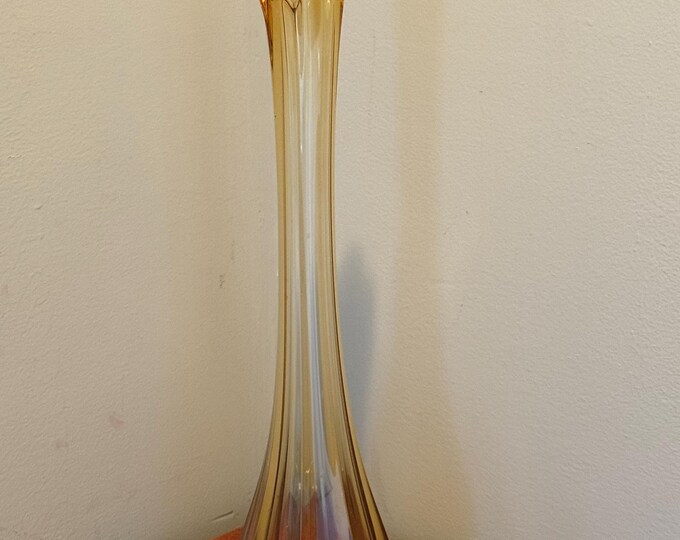Le Smith 8 Panel Amber Swung Vase, Glass Art Decor, Lover Antiques And Vintage