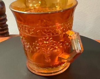 Antique Fenton Marigold Carnival Glass Mug Orange Carnival Glass Cup with Handle Lover Antiques and Vintage