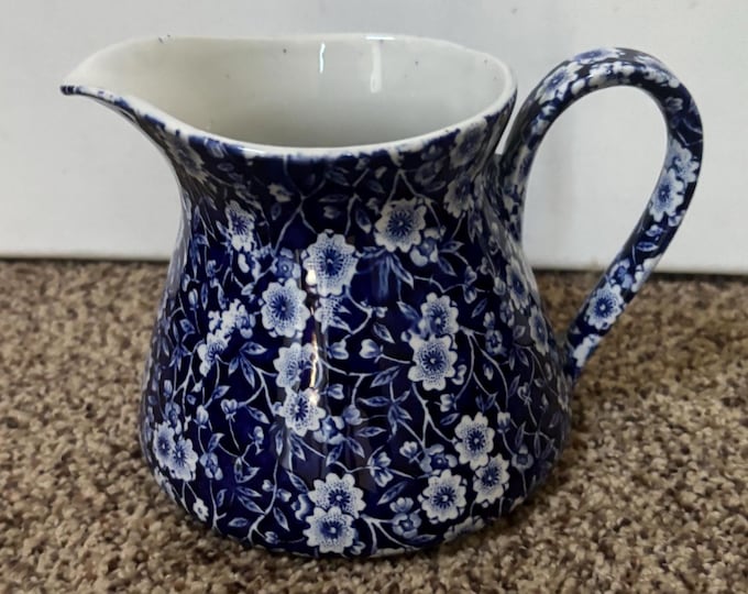 Vintage CALICO Blue Flower Pitcher Royal Crownford Ironstone England Blue and White Floral Transferware Lover Antiques