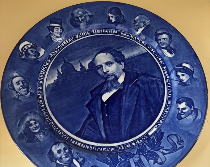 Antique Royal Doulton Charles Dickens Dinner Plate, Made in England, Blue & White Literary Gift, Lover Antiques and Vintage