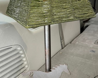 Vintage Wrought Iron Horse Table Lamp with Green Shade