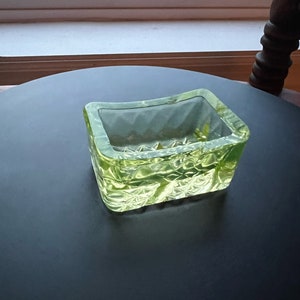Vintage Vaseline Glass Toothpick Holder: Patterned Small Container