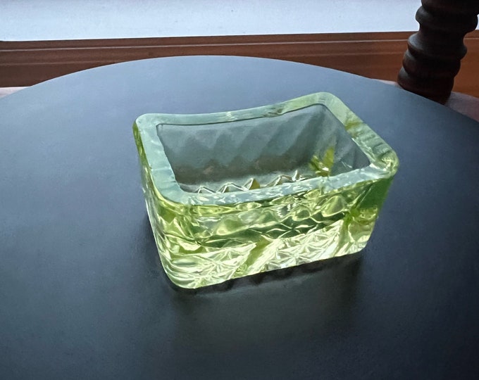 Vintage Vaseline Yellow Toothpick Holder Small Glass Art Container Pattern Glass Art Lover Antiques and Vintage