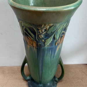 Vintage Roseville Pottery Double Handled Vase The Baneda Line By George Krause Lover Antiques and Vintage