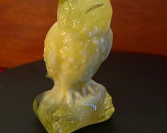 Vintage Yellow Boyd Glass Owl, Vaseline Glass Owl Bell, Glowing Owl Figurine, Glows, Boyd’s Glass, Lover Antiques and Vintage