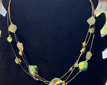 Vintage Sea Blue Stone Necklace Layered Jewelry Multiple Stones