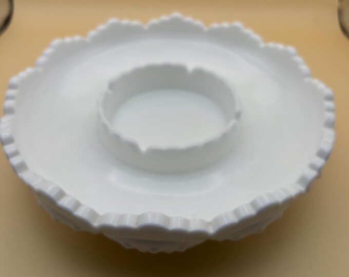 Vintage Fenton Milk Glass Hobnail Appetizer Dish Tray Ruffled Chip Dip Tray Large White Home Decor Glass Art Lover Antiques and Vintage