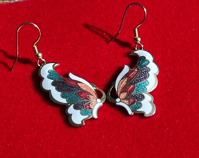 Vintage Butterfly Enameled Earrings, Swirl Earring, Jewelry, Twist Earrings, Lover Antiques and Vintage