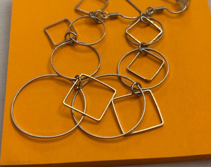 Vintage Circle Squares Sterling Silver Dangle Earrings, Lover Antiques and Vintage