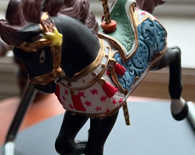 Vintage Porcelain Carousel Black Horse Ornament Christmas Gift Holiday Ornaments