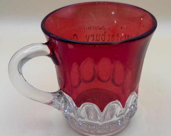 Vintage Cranberry Glass Cup Waterbury Connecticut Bohemian Mug or Spooner Lover Antiques and Vintage