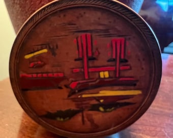 Vintage Japanese Wood Coaster Set: Hand-Painted Decorative Box