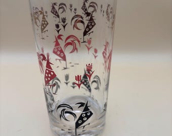 Vintage Libbey Glass Sociables Cooler Glass Red Rooster Black Rooster Glass Lover Antiques and Vintage