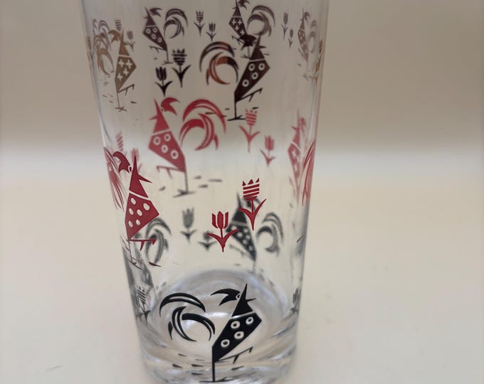 Vintage Libbey Glass Sociables Cooler Glass Red Rooster Black Rooster Glass Lover Antiques and Vintage