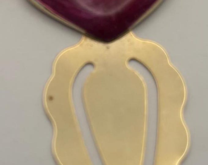 Vintage Gold Pink Heart Enamel Book Marker with Crystal Rhinestone Bookmark Lover Antiques and Vintage