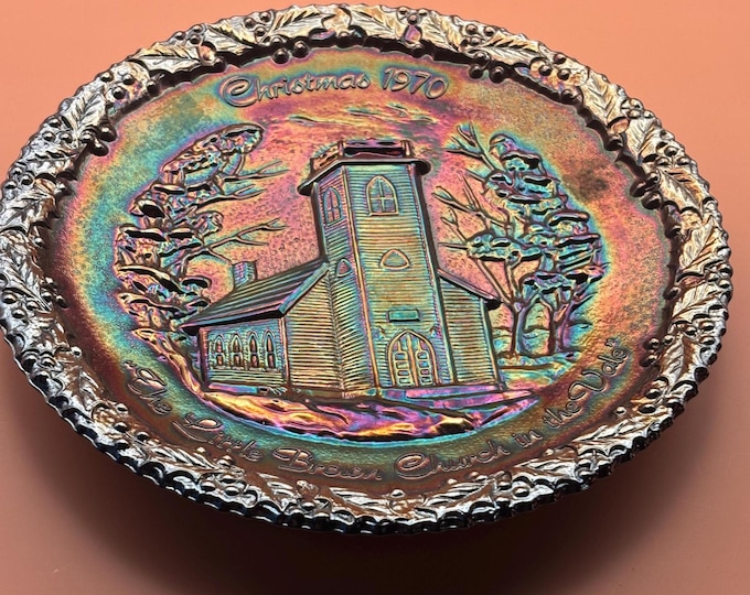 Fenton Carnival Glass Plate, Christmas in America No. 1, William S. Pitts Bradford, Iowa
