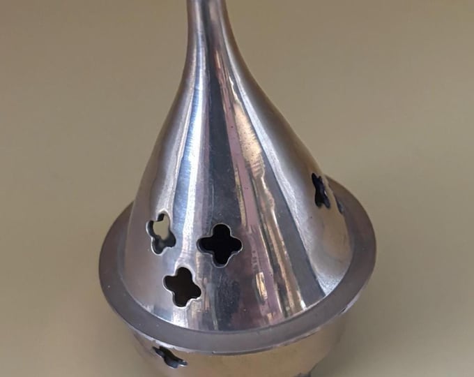 Miniature Brass Incense Burner Bowl with Lid, Features Four Leaf Clover Cutouts, Lover Antiques and Vintage