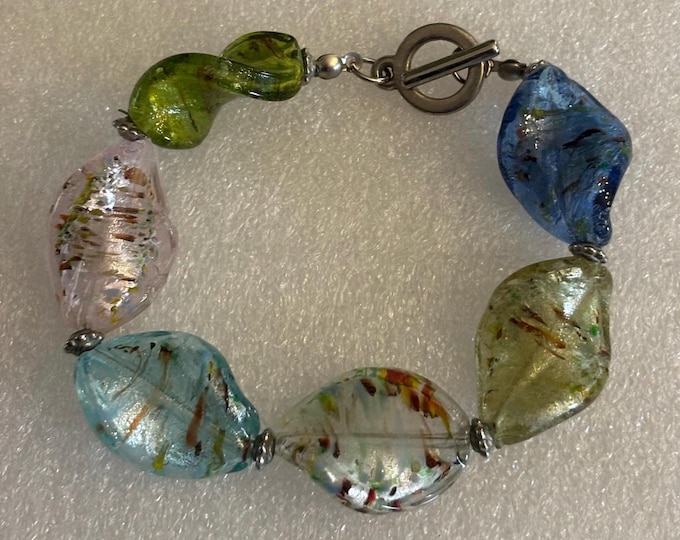 Vintage Art Glass Bracelet Multi Colored Glass Stones Lover Antiques and Vintage