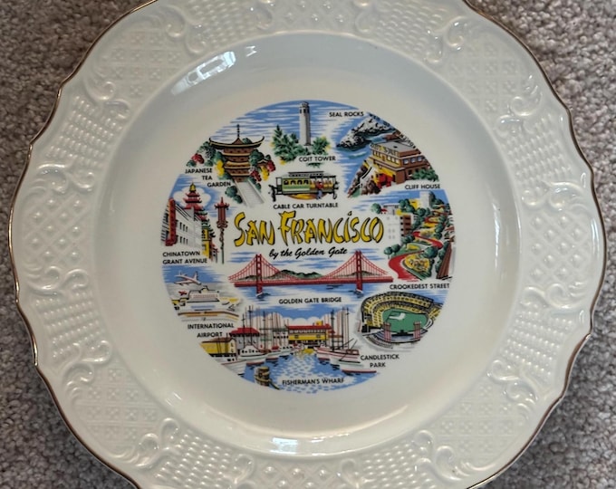 Vintage San Francisco Landmark Souvenir Plate, Souvenir Platter by the Golden Gate, Lover Antiques and Vintage